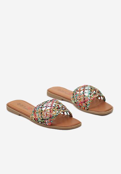 Niebiesko-Różowe Casualowe Klapki na Płaskiej Podeszwie z Ażurowym Paskiem Ellnara