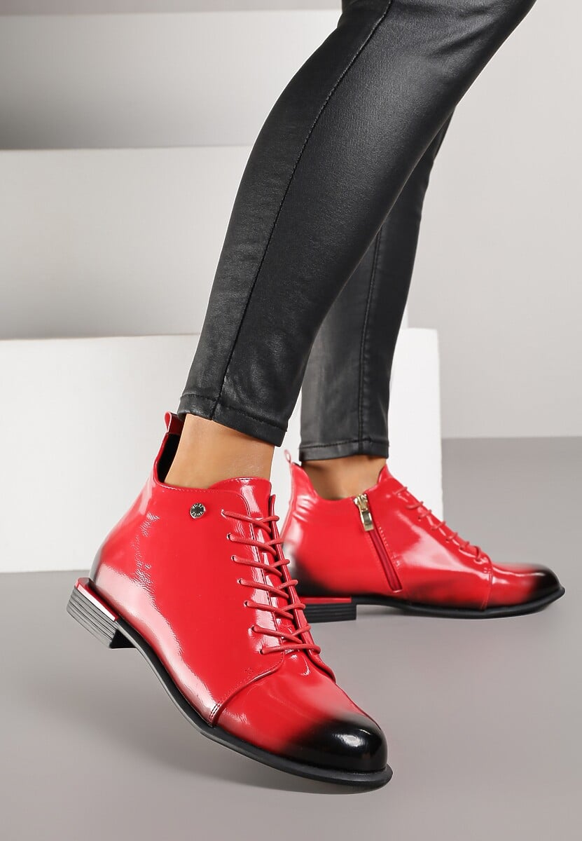 Czarno-Czerwone Botki Trzewiki Lakierowane Vices Jovilie