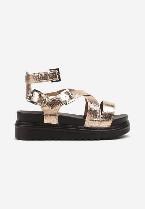Szampańskie Sandały Zapinane wokół Kostki na Grubej Podeszwie Diunna