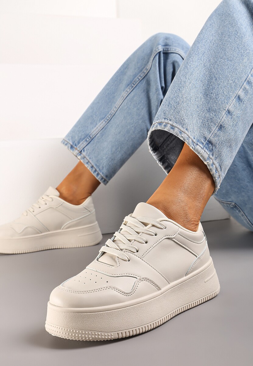 Beżowe Sneakersy z Cholewką przed Kostkę na Platformie Liciana