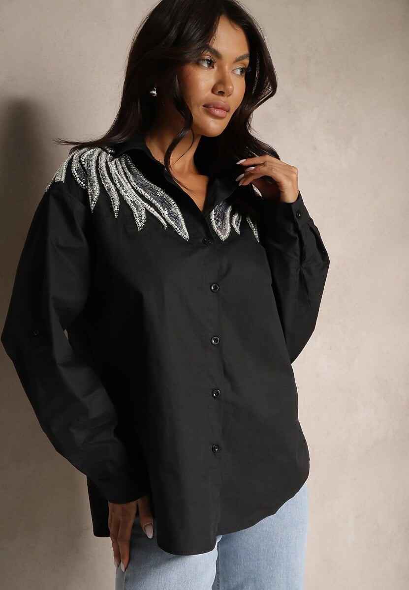 Czarna Bawełniana Koszula z Cekinami Donithiel