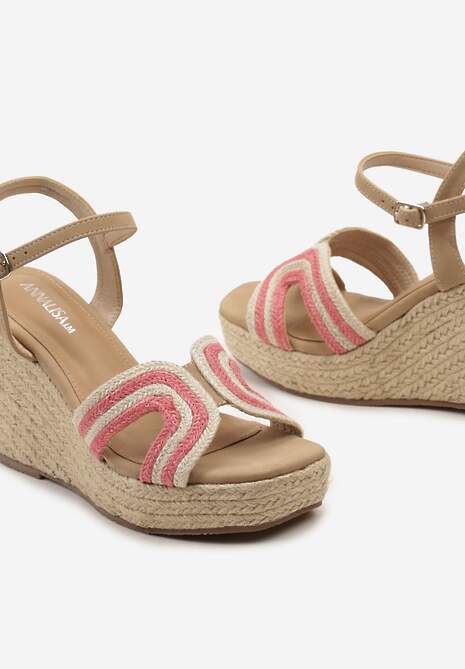 Fuksjowe Casualowe Sandały na Koturnie w Stylu Boho Comarae