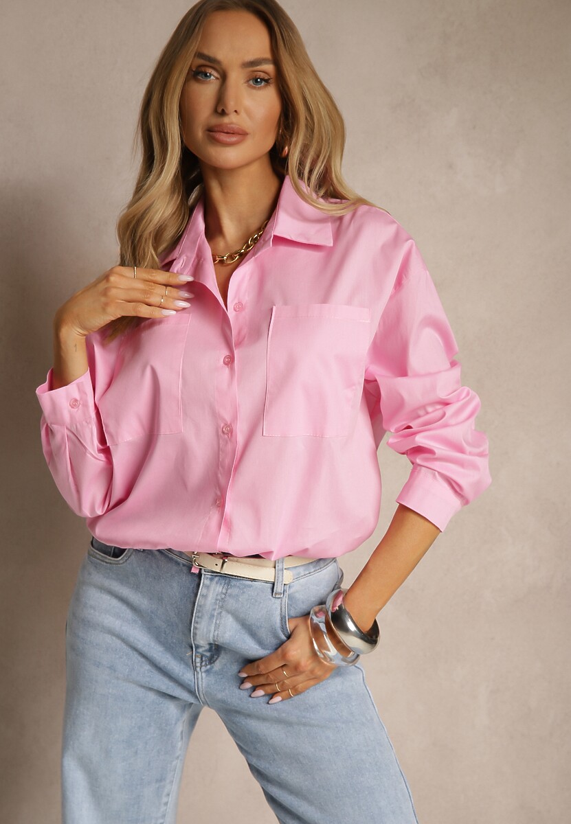 Różowa Koszula z Bawełny z Wiązaniem Calmio
