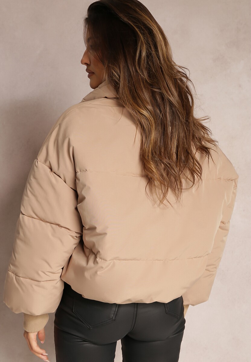 Beżowa Pudełkowa Kurtka Pikowana o Kroju Oversize Isatti