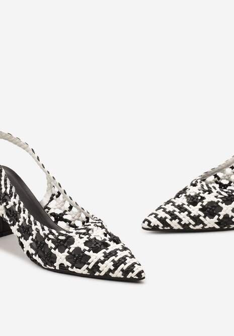 Czarno-Białe Czółenka na Słupku w Szpic bez Pięty Adiakka