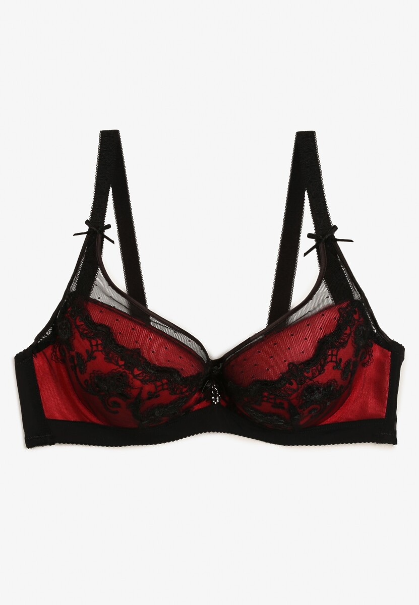 Czarno-Czerwony Biustonosz z Koronką Suffa