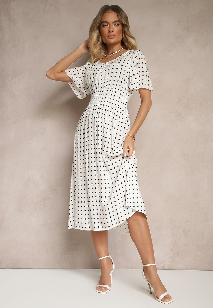 Jasnoniebieska Bawełniana Sukienka o Rozkloszowanym Fasonie w Kropki Tolimirae