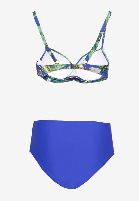 Niebieskie Bikini Biustonosz w Liście i Majtki Figi z Siateczkowymi Wstawkami Kinalea