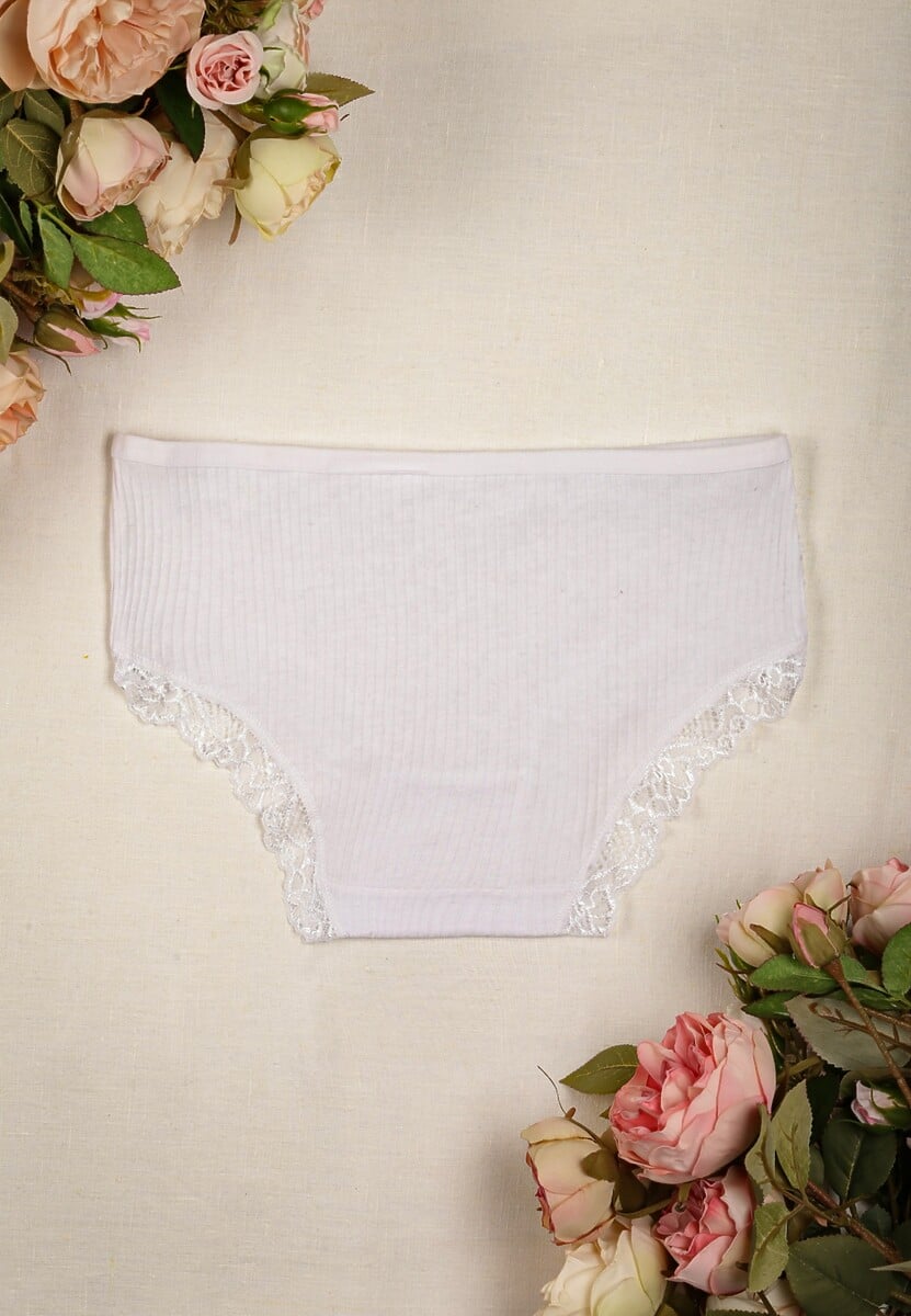 Białe Prążkowane Majtki Figi z Ażurową Koronką Liseta