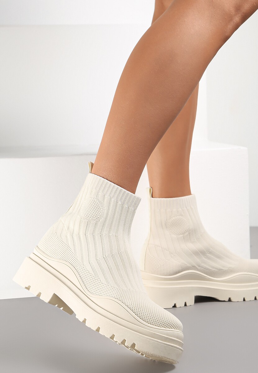 Beżowe Botki z Elastyczną Cholewką Ganeon