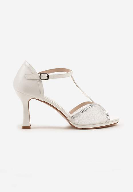 Białe Sandały Vices na Szpilce Klepsydrze z Cyrkoniami Folaniva