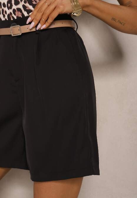 Czarne Szorty z Wiskozą w Eleganckim Stylu z Paskiem Relemira