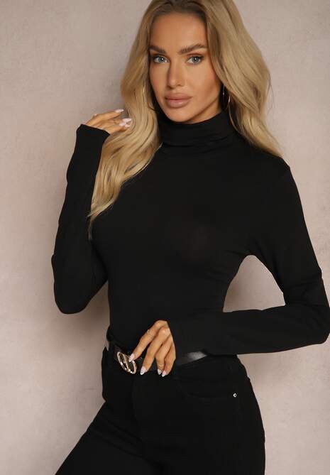 Czarna Bluzka z Bawełny z Golfem Nerisja