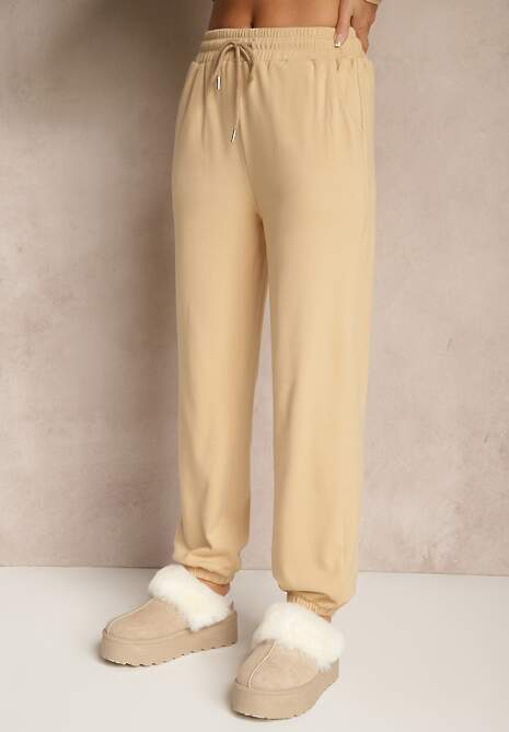 Ciemnobeżowy Komplet Dresowy Spodnie i Bluza z Kapturem i Kangurową Kieszenią Lotilea