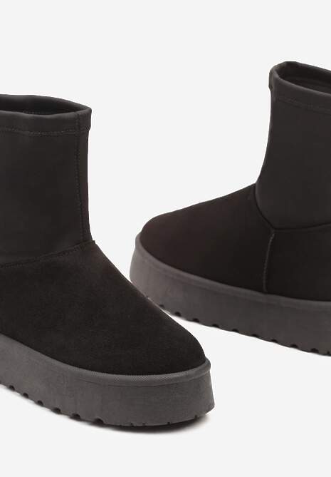 Czarne Płaskie Ocieplane Śniegowce z Elastyczną Cholewką Sevidia