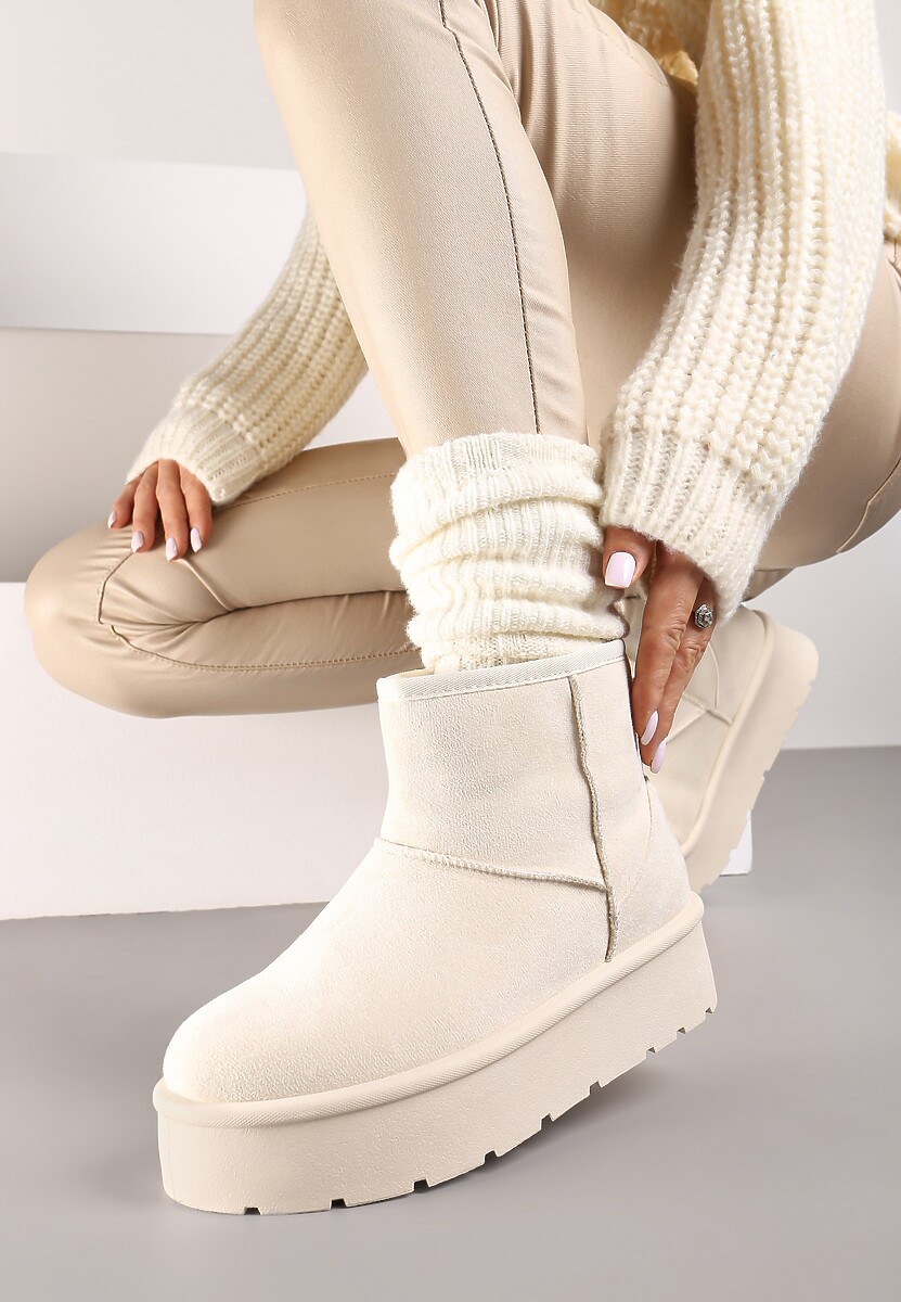 Beżowe Wsuwane Śniegowce na Gładkiej Platformie Irindara