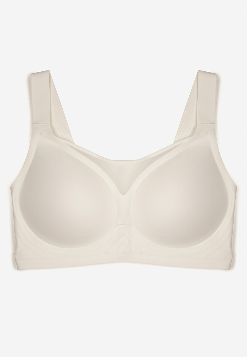 Biały Biustonosz na Szerokich Ramiączkach Zdobiony Siateczkową Wstawką Salineva