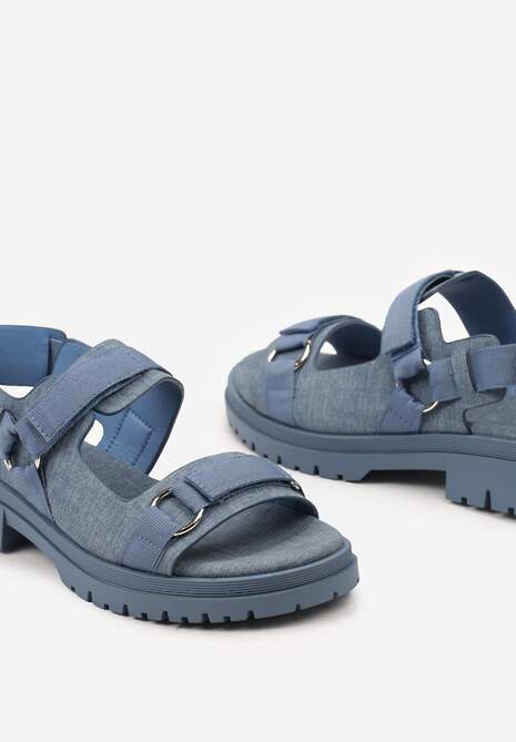 Niebieskie Sandały z Ozdobnymi Paskami i Klamrami Minamas