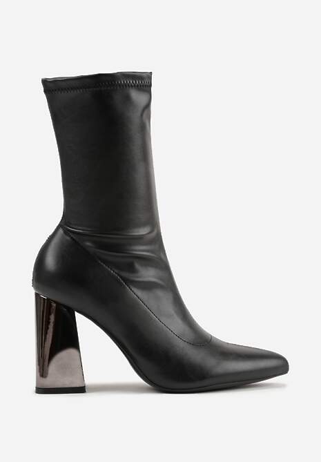 Czarne Przylegające Botki Vices na Metalicznym Słupkowym Obcasie Nevitte