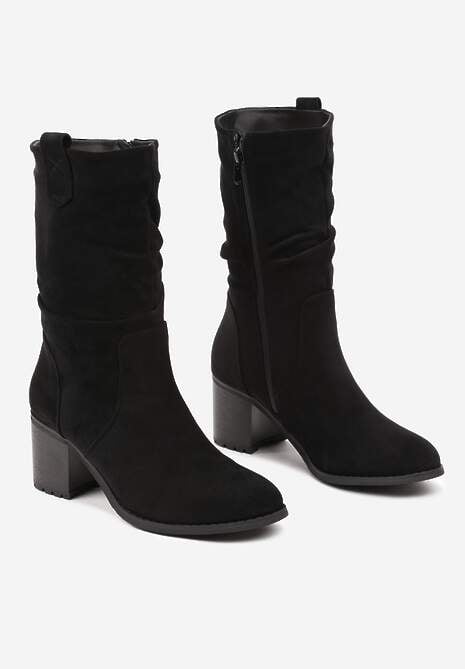 Czarne Botki o Fasonie Kowbojek z Marszczoną Cholewką za Kostkę Alfzara