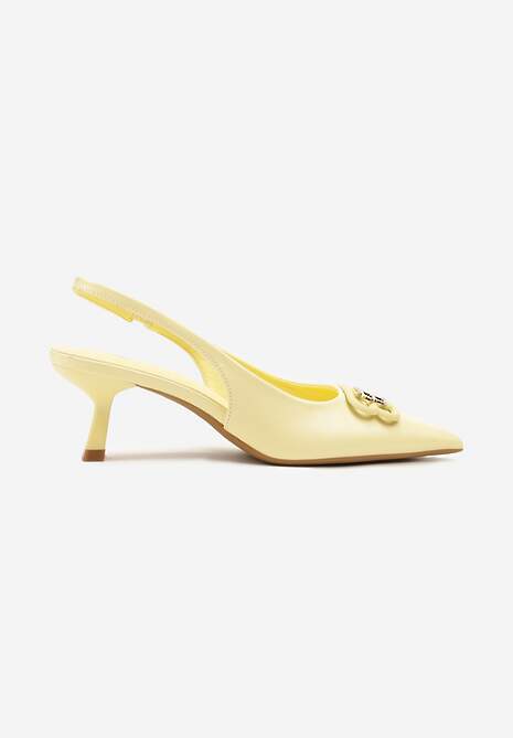 Żółte Czółenka Sandały Vices na Kaczuszce Typu Slingback Ozdobione Metaliczną Aplikacją Lilarunea