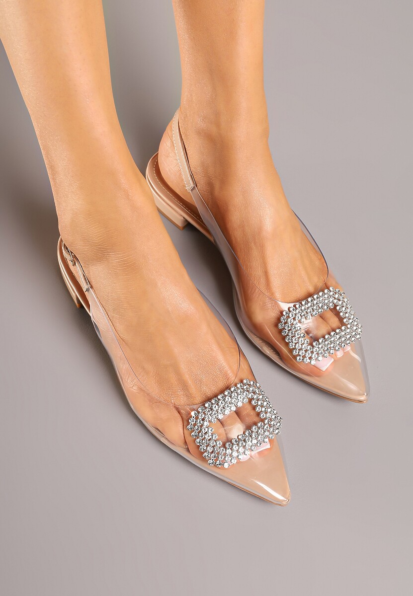 Różowe Sandały z Transparentną Cholewą Zdobioną Aplikacją z Cyrkonii Grivelle