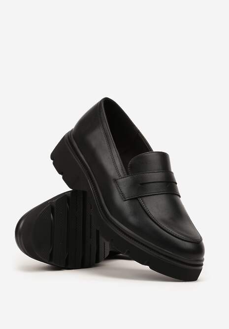 Czarne Mokasyny na Platformie z Tłoczeniem Celtellie