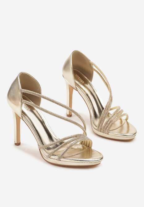Złote Sandały Vices na Szpilce Ozdobione Cyrkoniami Noritia