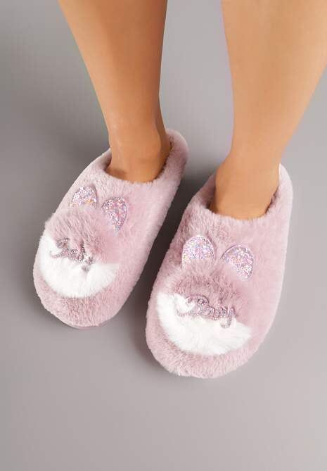 Różowe Płaskie Kapcie z Aplikacją 3D w Kształcie Króliczka Munere