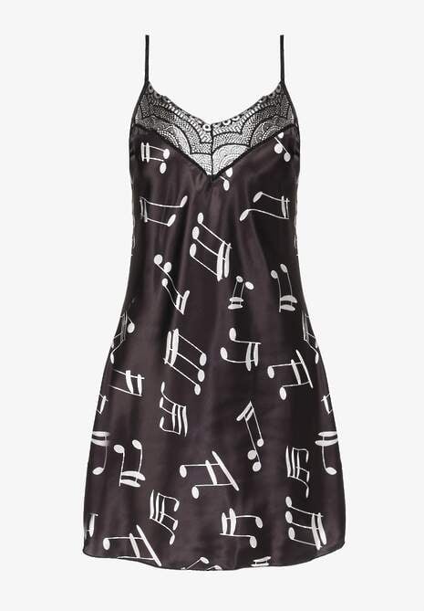 Czarna Krótka Koszula Nocna z Koronką i Regulowanymi Ramiączkami Celestena