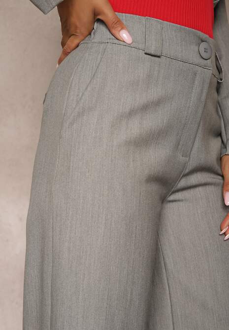 Szare Szerokie Spodnie z Wiskozą High Waist o Garniturowym Kroju Nioratta