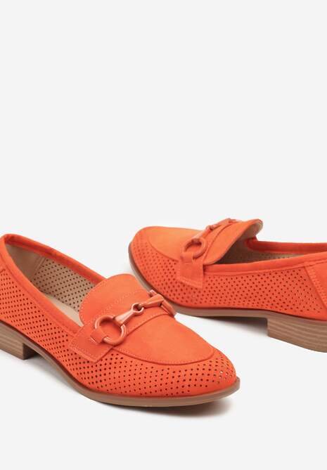 Pomarańczowe Mokasyny Vices z Perforacją z Wkładką ze Skóry Naturalnej Felithria