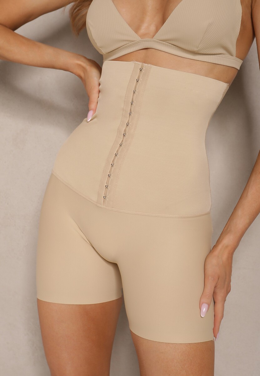 Beżowa Bielizna modelująca Majtki High Waist z Efektem Push Up Lunavera