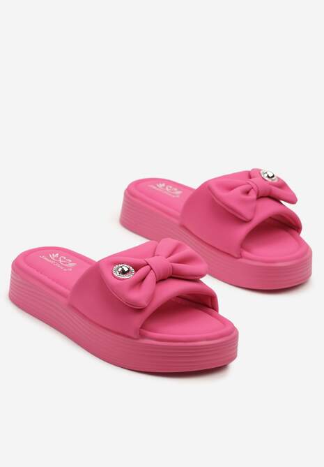 Fuksjowe Klapki na Niskiej Platformie z Kokardą Meririela