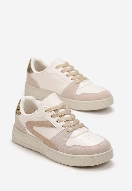 Beżowe Sneakersy Sznurowane przed Kostkę Moramis