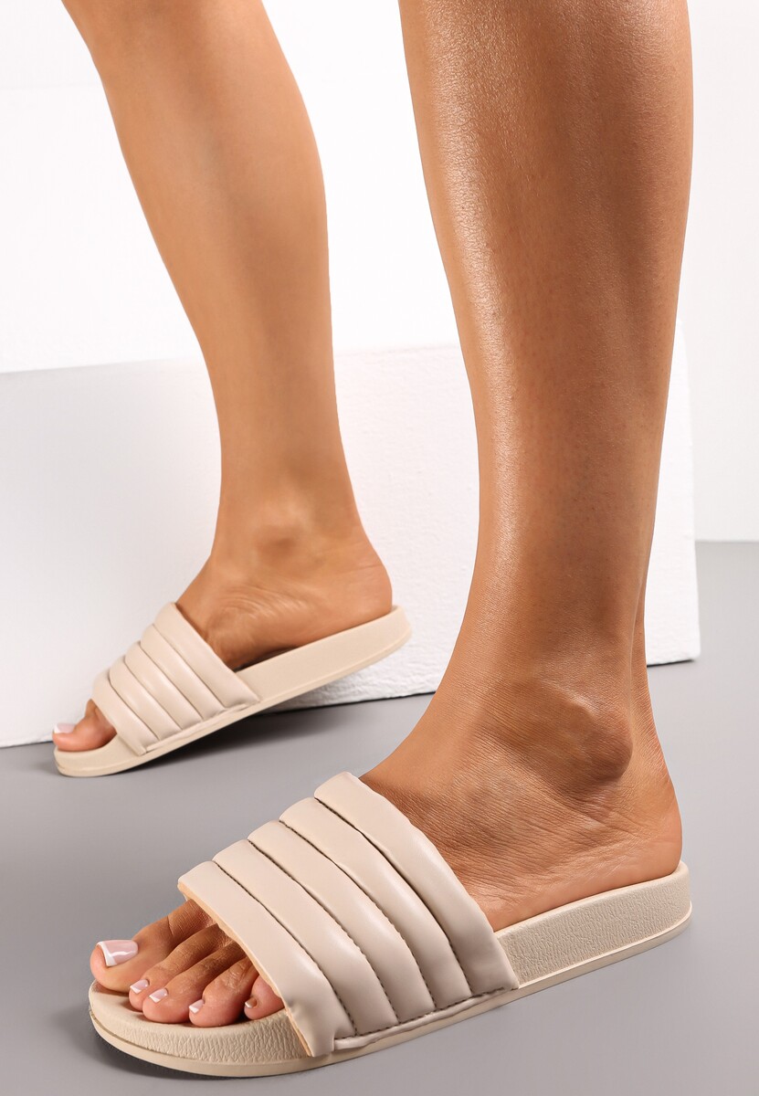 Różowe Klapki Basenowe z Szerokim Paskiem z Pikowaniem Tandra