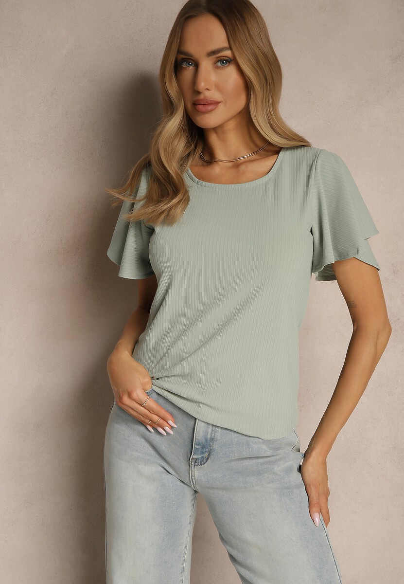 jasnozielona Bluzka z Rozkloszowanymi Rękawami Sunelva