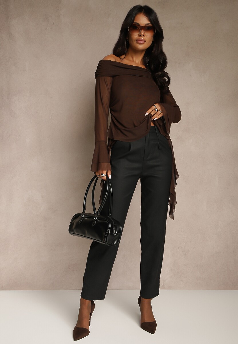 Czarne Spodnie Cygaretki High Waist z Imitacji Skóry Lanitelia