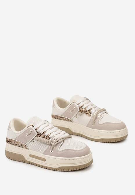 Beżowe Sneakersy na Platformie z Ozdobnymi Sznurówkami Aqara