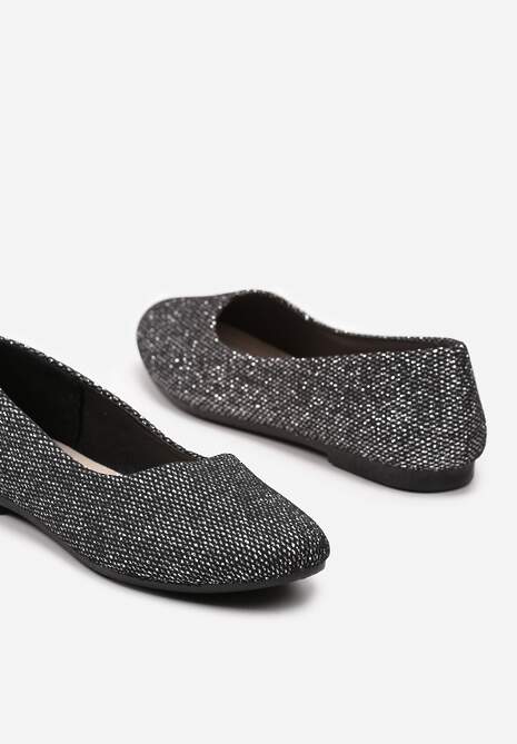 Czarne Wsuwane Balerinki Brokatowe na Płaskiej Podeszwie Claremarie