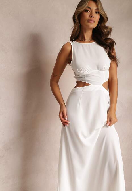 Biała Sukienka Maxi z Wycięciami i Wiązaniem na Plecach Madissa