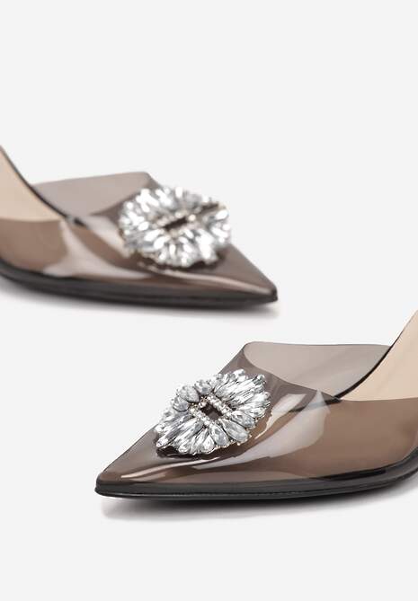 Czarne Sandały z Klepsydrową Szpilką i Transparentnym Noskiem w Szpic Frantis