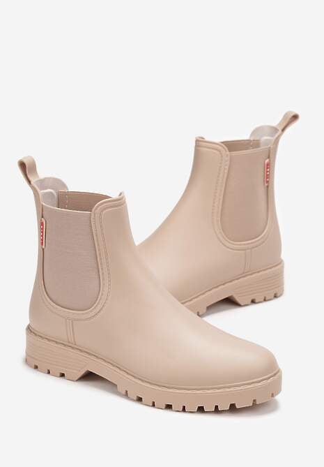 Beżowe Płaskie Kalosze w Stylu Sztybletów Ovli