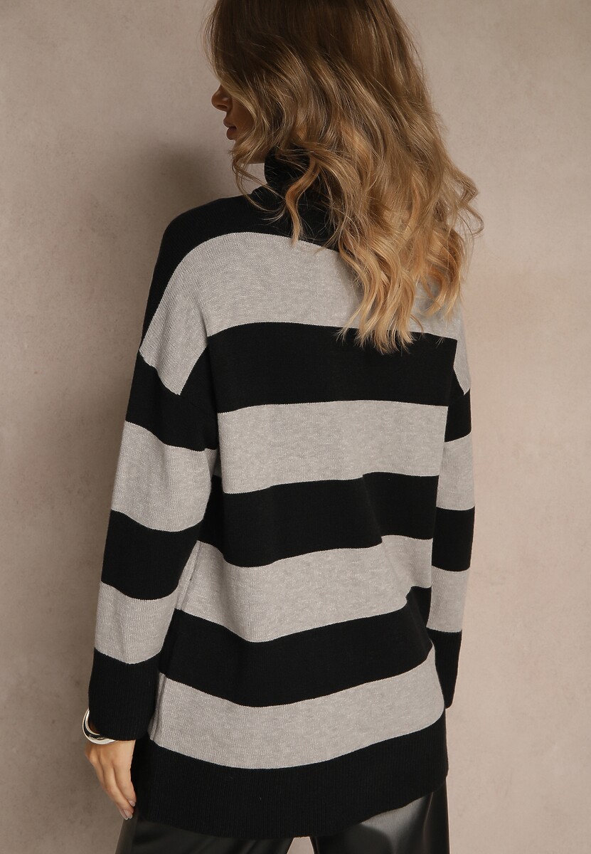 Czarno-Szary Golf Ozdobiony Paskami Raluna