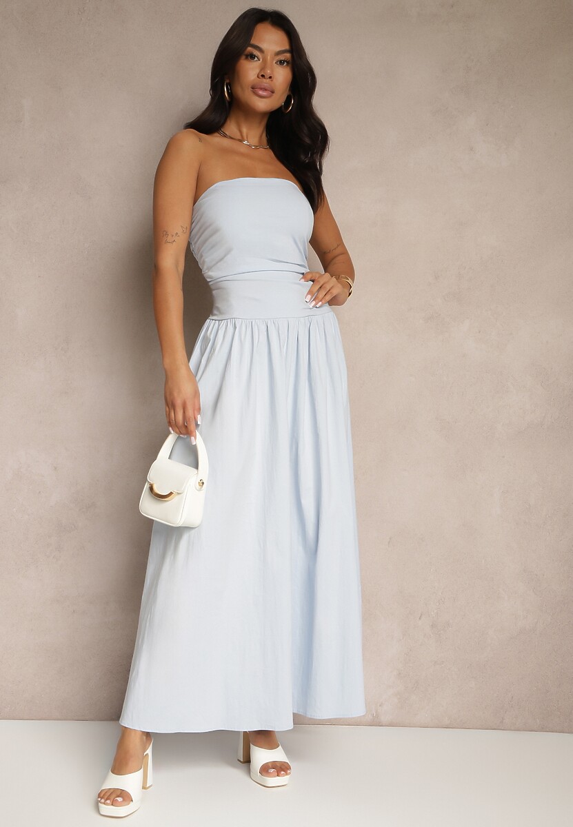 Niebieska Koktajlowa Bawełniana Sukienka Bodycon Filitera