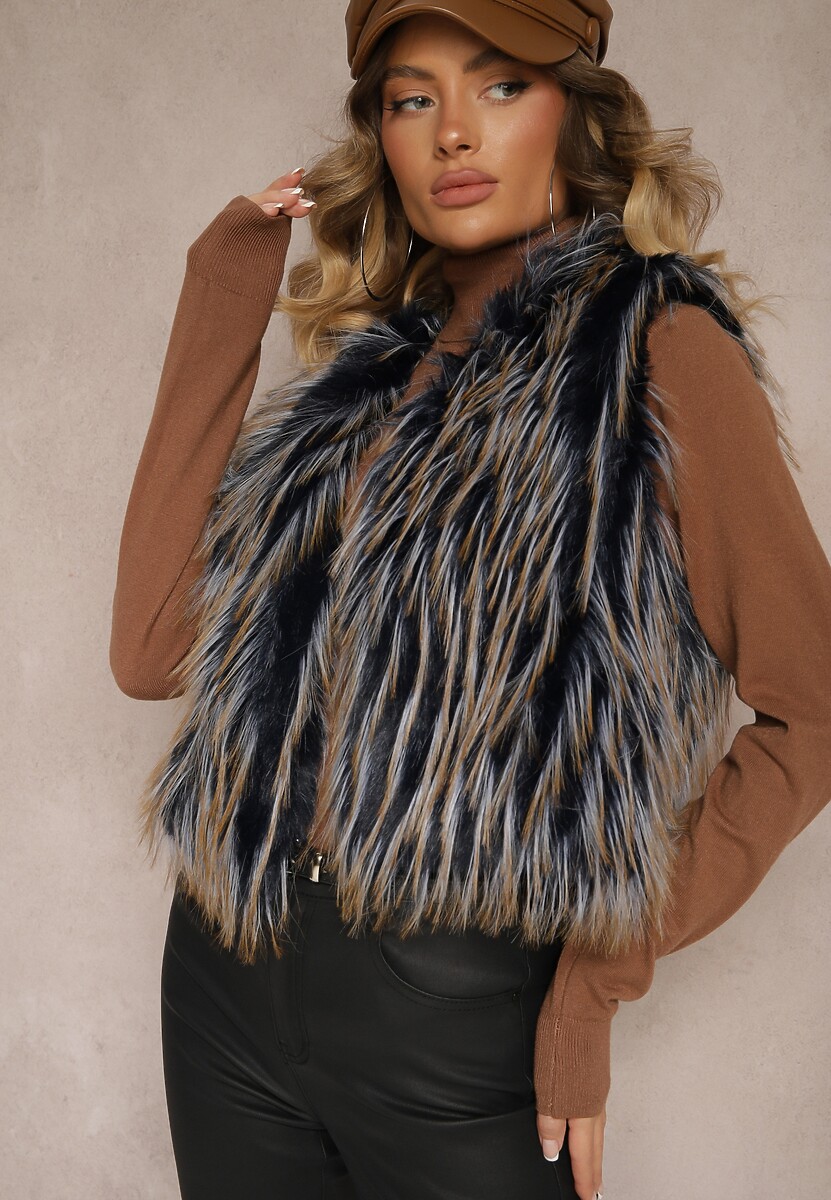 Beżowa Niezapinana Kamizelka Futerko Heleeti