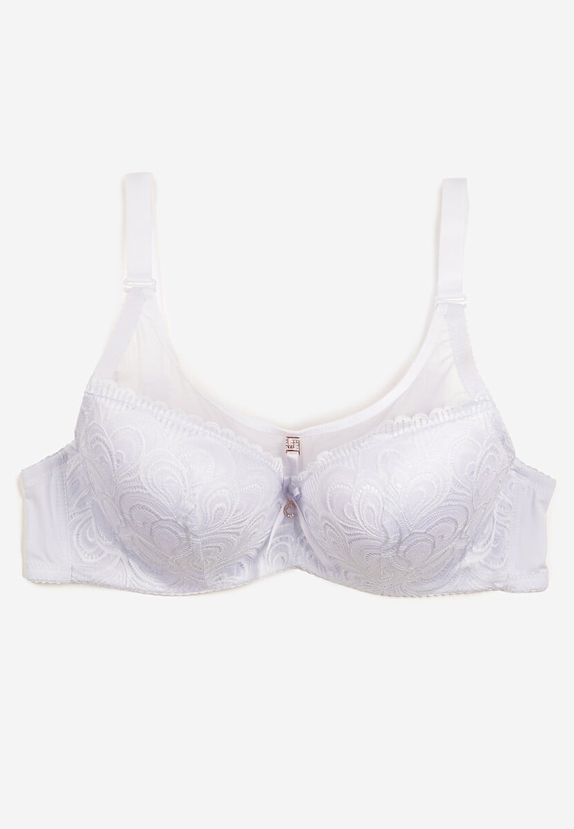 Biały Biustonosz Full Cup z Regulowanymi Ramiączkami i Koronką Martinna