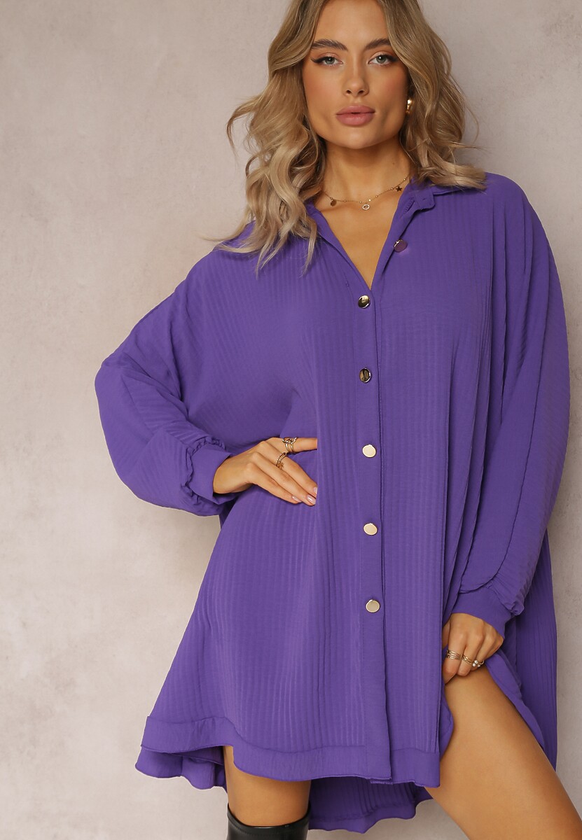 Ciemnofioletowa Sukienka Koszulowa Plisowana Giphi