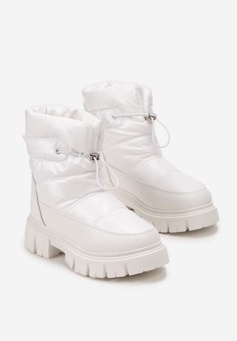 Białe Śniegowce na Niskiej Platformie z Ozdobnym Pikowaniem i Ściągaczem Raballa