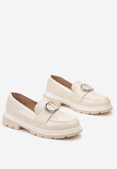 Beżowe Mokasyny z Metaliczną Aplikacją i Delikatnym Printem Unica